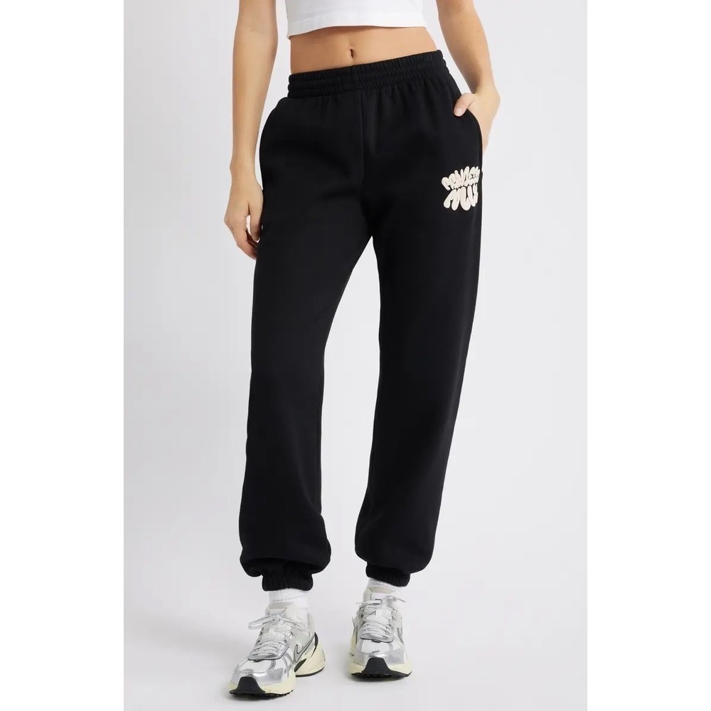 Princess Polly Black Puff Print Logo Sweatpants Joggers US 12 Large